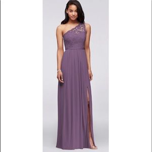 NWT David’s Bridal One Shoulder Lace Wisteria Bridesmaid Dress